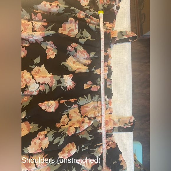 Floral Romper with Sheer Overlay | L | Off-Shoulder, Detachable Straps, High-Low - Picture 10 of 13